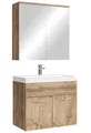 Produktbild: Badplaats B.V. Badezimmer Badmöbel Set Montreal 01 mit Spiegelschrank 60cm Waschbecken Eiche Kastanie - Unterschrank Waschtisch Möbel