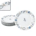 Produktbild: MamboCat Neptun 6er Set Kuchenteller I Porzellan-Frühstücksteller mit maritimen Motiven Anker, Muschel & Co für 6 Personen I kleine Teller für Salat, Dessert, Fingerfood & Co.