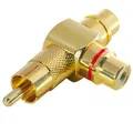 Produktbild: Audio Adapter Y Cinch Stecker auf 2 Buchsen vergoldet mit rotem Farbring abd