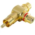 Produktbild: Audio Adapter Y Cinch Stecker auf 2 Buchsen vergoldet mit rotem Farbring