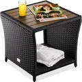 Produktbild: CASARIA® Beistelltisch Wetterfest Klein Holz Polyrattan Akazie 45x45x40cm 80kg Belastbarkeit Outdoor Tisch Gartentisch Balkontisch Gartenmöbel, Farbe:Schwarz