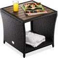 Produktbild: Casaria® Beistelltisch Wetterfest Klein Holz Polyrattan Akazie 45x45x40cm 80kg Belastbarkeit Outdoor Tisch Gartentisch Balkontisch Gartenmöbel  Schwarz