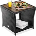 Produktbild: Casaria® Beistelltisch Schwarz Wetterfest Klein Holz Polyrattan Akazie 45x45x40cm 80kg Belastbarkeit Outdoor Tisch Gartentisch Balkontisch Gartenmöbel