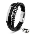 Produktbild: Herren Armband 20cm Silber Männer Leder Armreif Lederband Herrenarmreif Armsc...