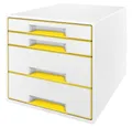 Produktbild: Leitz CUBE Schubladenbox mit 4 Schubladen, Weiß/Gelb, A4, Inkl. transparentem Schubladeneinsatz, WOW, 52132016
