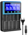 Produktbild: Universal Akku Ladegerät, 18650 Akku Ladegerätmit 4 Schacht, LCD Smart Schnell Aufladen Batterieladegerät für NI-MH NI-CD AA AAA Li-Ion LiFePO4 IMR 10440 14500 16340 18650 RCR123 26650