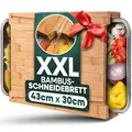 Produktbild: Loco Bird Schneidebrett mit Auffangschalen aus Bambus - 43x30x7cm - cutting board mit 2 Schalen aus Edelstahl - ideales Küchenhelfer Gadget Set für die Küche - Küchenbrett groß aus Holz