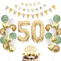 Produktbild: 50. Geburtstag Deko Salbeigrüne - Luftballon für Männer und Frauen, Ballon Grün Weiß Gold, Zahl 50 Folienballon, Tortendeko für 50. Dekoration