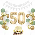 Produktbild: 50. Geburtstag Luftballon Salbeigrün Gold Weiß Dekoration Party
