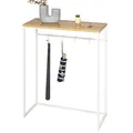 Produktbild: eluno Konsolentisch aus Metall mit 1 Holzablage, höhenverstellbare Füße, 4 Haken, als Beistelltisch oder Sideboard, viel Platz für Bücher, Pflanzen und Deko (Weiß)