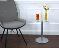 Produktbild: freeroom24 Designer Beistelltisch Glas Silber 30x30x50 cm - Wohnzimmertisch modern - stabiler Couchtisch - praktischer Coffee Table rund - kleiner Kaffeetisch - Glastisch - Sofatisch - Made in Germany