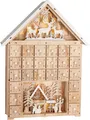 Produktbild: BRUBAKER befüllbarer Adventskalender Weihnachtshaus - 40 cm Holz Weihnachtskalender + LED Beleuchtung (Haus Adventskalender zum Befüllen - Beleuchtet, 1-tlg), Rentiere im Wald, Schnee Dorf mit Kindern