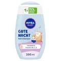 Produktbild: NIVEA BABY Gute Nacht Bad & Shampoo, mildes Babyshampoo & Duschgel mit Mandelöl, Vitamin E, B5 und C, beruhigendes Baby Shampoo mit hypoallergener Formel und hautfreundlichem pH-Wert (200 ml)