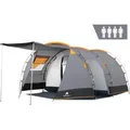 Produktbild: CampFeuer Zelt Super+ für 4 Personen, Grau / Schwarz, XXL Tunnelzelt mit 2 Eingängen und Vordach - Grau/Schwarz