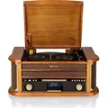 Produktbild: Roadstar HIF-1993 D+BT Nostalgie Stereoanlage aus Holz - Kompaktanlage mit Plattenspieler, CD-Player, Bluetooth, Kassettendeck, DAB+/FM RDS Radio u... - Braun