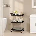 Produktbild: WOLTU Rollwagen Küchewagen mit 3 Ebenen, Servierwagen mit Griff Bremsen, Nischenregal auf Rollen für Küche, Schlafzimmer, Büro, aus Kunststoff Holz,