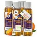 Produktbild: AlmaWin® Orangenöl Reiniger EXTRA STARK [4x 125ml] ideal als starker Allesreiniger & Fettlöser - Veganes Orangenreiniger Konzentrat mit fruchtigem Duft - Besonders ergiebiger Orangenölreiniger