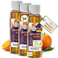 Produktbild: AlmaWin® Orangenöl Reiniger EXTRA STARK [3x 125ml] ideal als starker Allesreiniger & Fettlöser - Veganes Orangenreiniger Konzentrat mit fruchtigem Duft - Besonders ergiebiger Orangenölreiniger