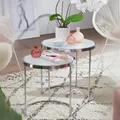 Produktbild: FineBuy Beistelltisch 2tlg Rund Wohnzimmertisch Weiß Glas Couchtisch Silber