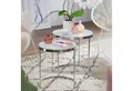 Produktbild: FINEBUY Beistelltisch FB53075 2tlg Rund Wohnzimmertisch Weiß Glas Couchtisch Silber (Rund Ø 50/42 cm - 2 teilig Silber mit Glasplatte), Wohnzimmertisch 2er Set, Satztisch Milchglas