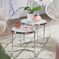 Produktbild: FineBuy Beistelltisch 2tlg Rund Wohnzimmertisch Weiß Glas Couchtisch Silber