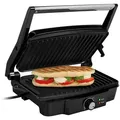 Produktbild: Tristar Kontaktgrill, 1500 W, Elektro Low fat Indoorgrill Panini Multigrill BBC Snackmaker 28x17cm schwarz|silberfarben 33 cm x 12 cm x 26 cm