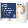 Produktbild: Essity Professional Hygiene Germany GmbH Tork Kleinrollen Toilettenpapier, extra soft, T4 Premium, 4-lagig, Extra weiches und perforiertes Klopapier , 1 Paket = 7 Packungen à 6 x 150 Blatt 110406