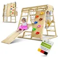 Produktbild: Juskys Klettergerüst Maxi, für Kinder, Holz, Indoor Spielplatz klappbar, Rutsche & Kletterwand beige 119 cm x 124 cm x 119 cm