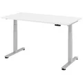 Produktbild: HAMMERBACHER XDSM16 elektrisch höhenverstellbarer Schreibtisch weiß rechteckig, T-Fuß-Gestell silber 160,0 x 80,0 cm