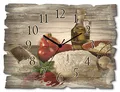 Produktbild: ARTLAND Wanddeko Wanduhr ohne Tickgeräusche aus Holz Quarz Uhr lautlos Rechteckig 40x30 cm Lebensmittel Öl Flasche Mehl Teig Tomaten Mediterran Küche Vintage T5UZ
