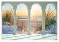 Produktbild: WallArena - Vlies Fototapete Strand Meer Nordsee Terrasse Fenster 312x219 cm - Fototapeten - Tapeten - für Wohnzimmer Schlafzimmer - Vliestapete Wandtapete Tapete 3D Effekt- inkl. Kleister