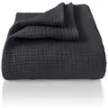 Produktbild: Laynenburg Tagesdecke Musselin aus 100% Baumwolle – Baumwolldecke, Kuscheldecke, Wohndecke als Sommerdecke, Bett-Überwurf, Couch-Überwurf, Sofa-Decke grau 180 cm x 220 cm
