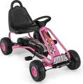 Produktbild: COSTWAY Gokart mit verstellbarem Sitz, Handbremse, Tretauto bis 30kg belastbar, für Kinder von 3-6 Jahren (Rosa)