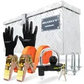 Produktbild: Aluminium Box Satz 485x140x200 mm inkl. 2x Spanngurte mit Ratsche 5m*27mm 400-800 daN, Anhängerschloss Diebstahlschutz & schwarze Handschuhe Werkzeugkoffer