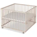 Produktbild: Sämann Laufstall Baby 100x100 cm mit Matratze | TÜV geprüft 2023 | stufenlos höhenverstellbar | Laufgitter Premium | Babybett aus Holz | Krabbelgitter natur