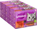 Produktbild: Whiskas 7+ Katzenfutter Klassische Auswahl in Sauce, 12x85g (4 Packungen) – Hochwertiges Nassfutter ab dem 7. Lebensjahr in 48 Portionsbeuteln