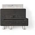 Produktbild: Scart Adapter Scart Stecker S Video Female 3x Cinch Buchse Vernickelt Schaltbar Abs Schwarz 1 Stuck Box