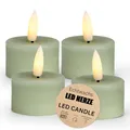 Produktbild: matches21 HOME & HOBBY LED Teelichter 4er Set aus Wachs mit Timerfunktion - Kerze realistisch flackernde Flamme warmweiß Ø 4 x 4 cm - Elektrische Wachskerze in Salbeigrün als gemütliche Tischdeko