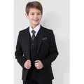 Produktbild: SANDER STELLAN Kinderanzug Luxuriöser Jungen Anzug Kommunionanzug 6-teilig, in Schwarz (Sakko, Weste, Hemd, Hose, Krawatte und Einstecktuch) festlich, elegant schwarz 128