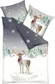 Produktbild: Kaeppel Bettwäsche Weihnachtshirsch Feinbiber grau Größe 1x 135x200 cm + 1x 80x80 cm