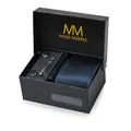 Produktbild: Massi Morino Krawatte Dunkelblau mit Einstecktuch Set Herren inkl. Manschettenknöpfe, Krawattennadel und Geschenkbox | Männer Krawattenset zur Hochzeit