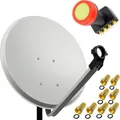 Produktbild: PremiumX 60cm Satellitenschüssel Stahl Hellgrau PX-SUN Quad LNB 8x F-Stecker