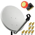 Produktbild: PremiumX 60cm Satellitenschüssel Hellgrau SAT SUN Quad LNB Spiegel Antenne