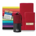 Produktbild: Blumtal Mikrofaser Handtuch 180 x 90cm + 1x 80 x 40cm - Handtücker Microfaser schnelltrocknend - optimales Fitness Handtuch/Strandtuch Mikrofaser/Gym Towel - Reisehandtuch kompakt - Dunkelrot
