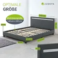 Produktbild: Juskys Polsterbett Paris 140 x 200 cm Kunstleder mit LED & Lattenrost - Grau - Grau