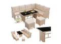 Produktbild: Juskys Gartenlounge Manacor creme - Sofa, Tisch, Hocker & Kissen - 8 Personen - Sitzbezüge in Sand