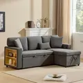 Produktbild: Merax Schlafsofa mit Schlaffunktion, L-Form Ecksofa mit Bettkasten, USB-Anschluss, Regal, Samtstoff, Grau - Grau