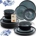 Produktbild: SÄNGER Manila | Steingut Geschirr Set 18 tlg, Teller Set 6 Personen, Geschirrset 6x Speiseteller 6x Müslischalen 6x Dessertteller, Tafelservice blau mit schwarzem Rand kratzfest | VALUE COLLECTION