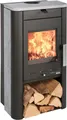 Produktbild: Haas + Sohn Kaminofen PRUNUS II Stein tief-schwarz, Serpentino mit Holzfach, 6,4 kW, Zeitbrand