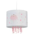 Produktbild: Hängelampe Kinderzimmer, Lampenschirm Mit Ballerina, Hxd: 158 X 35 Cm, Pendelleuchte Für Kinder, Weiß/rosa - Relaxdays